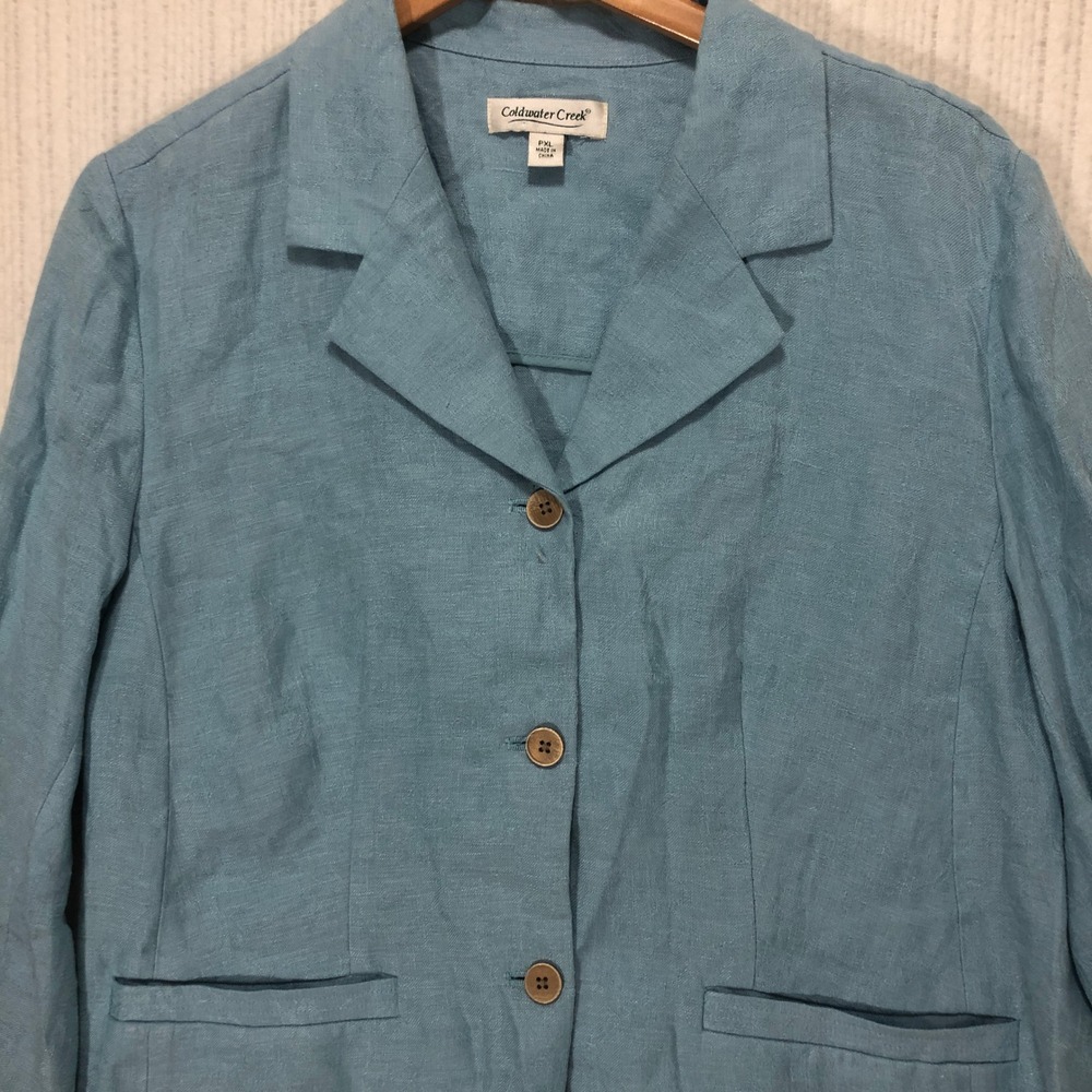 Coldwater Creek Blue Linen Blend Blazer‎ Jacket PXL Elastic Waist